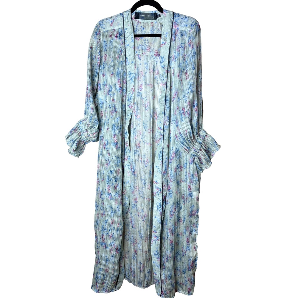 Code Mode Sz L Floral Plisse Duster Sheer Sage Green Fairy Romantic